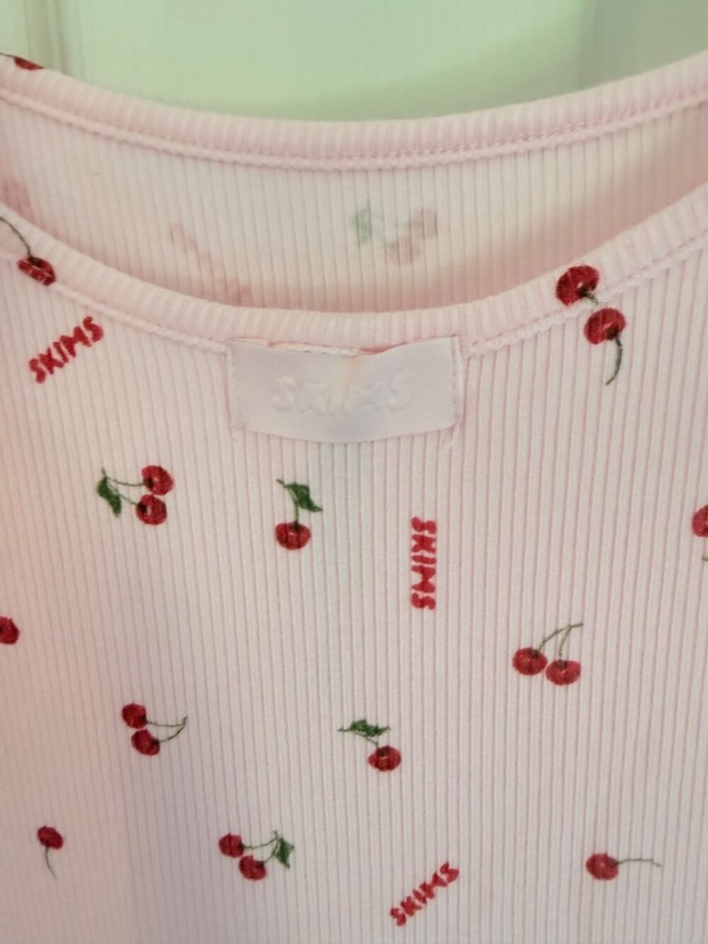 Skims Pink Maxi Length Cherry Print Ribbed Body Con Dress XL - Picture 5 of 6